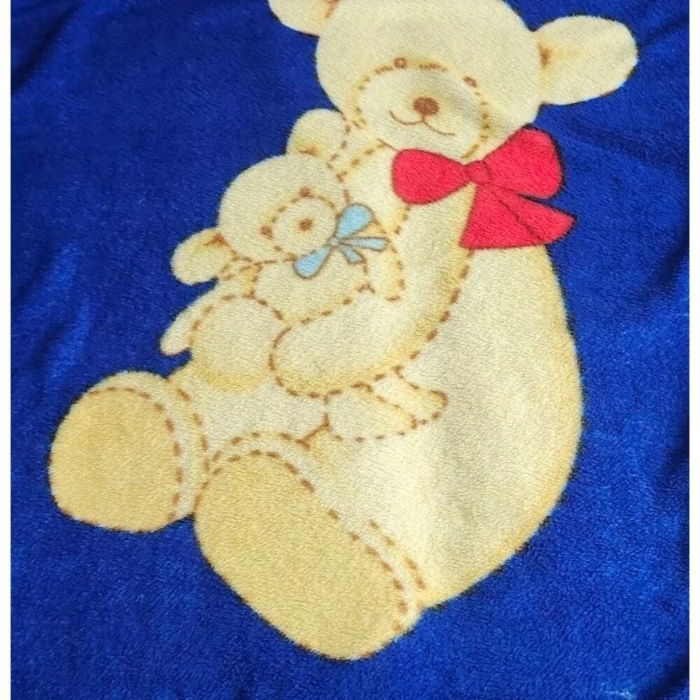 Vintage Baby Blanket Teddy Bear‎ & Butterfly Mink Plush Blue 40' x 55' RARE